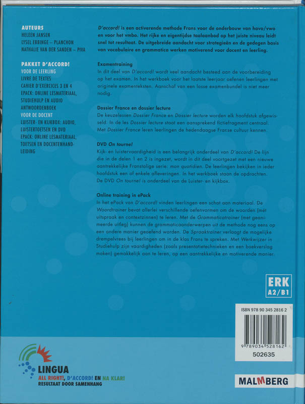 Achterkant van livre de textes