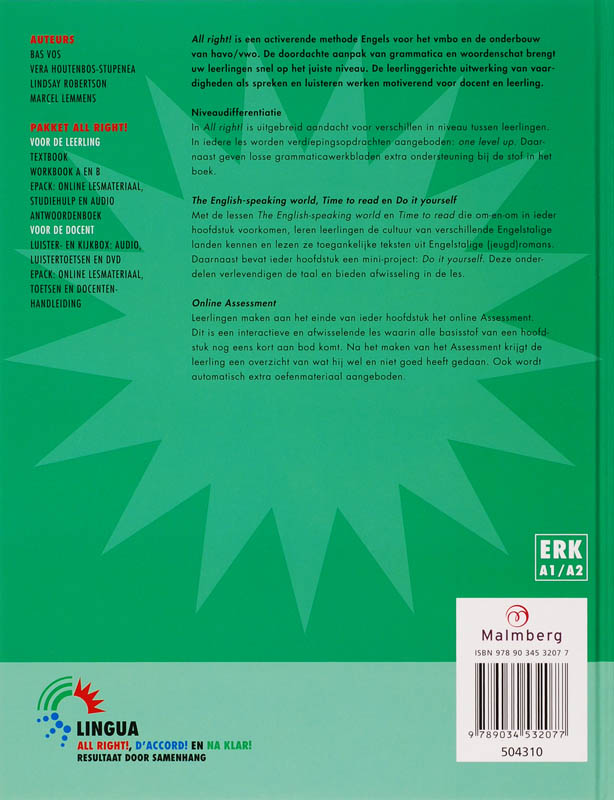 Achterkant van tekstboek