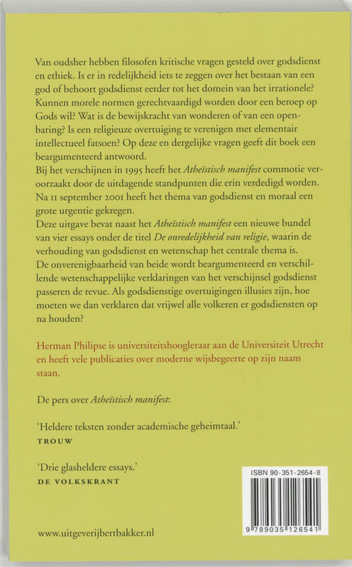 Achterkant van Atheistisch manifest & De onredelijkheid van religie