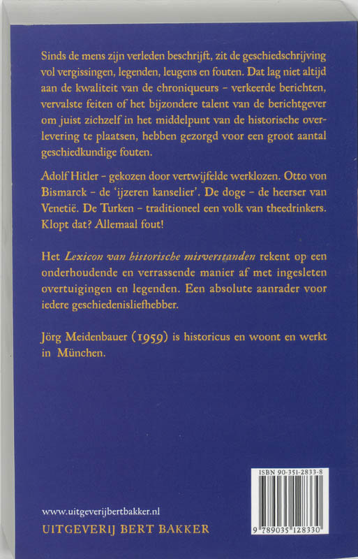 Achterkant van Lexicon van historische misverstanden