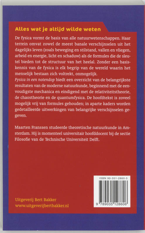 Achterkant van Fysica in een notendop