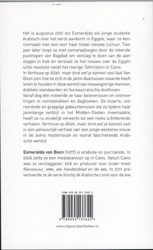 Achterkant van Vertrouw op Allah, maar bind wel je kameel vast