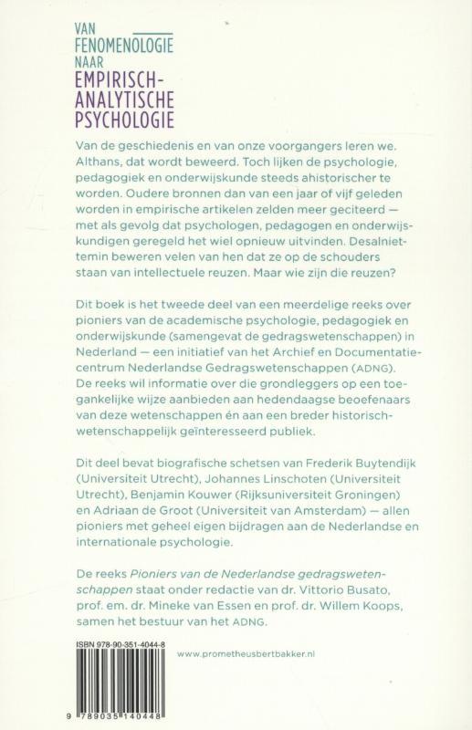 Achterkant van Van fenomenologie naar empirisch-analytisch psychologie