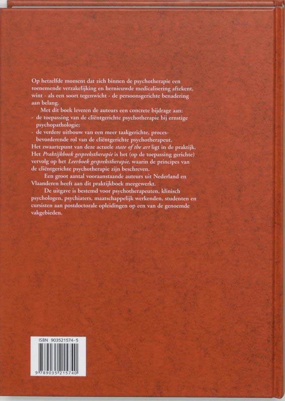 Achterkant van Praktijkboek gesprekstherapie
