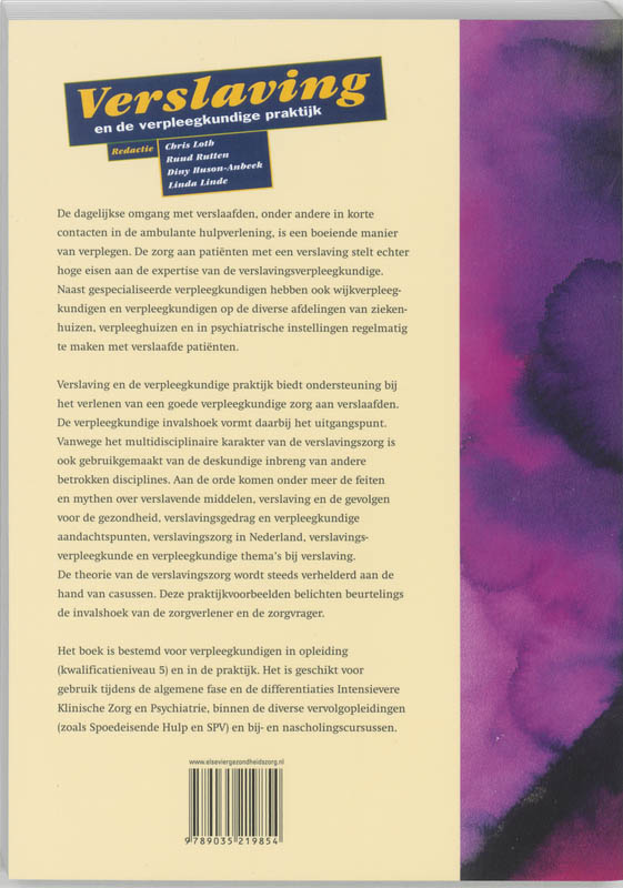 Achterkant van Verslaving en de verpleegkundige praktijk