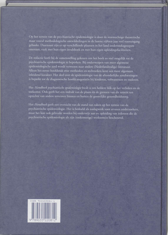 Achterkant van Handboek psychiatrische epidemiologie