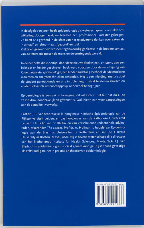 Achterkant van Grondslagen der epidemiologie