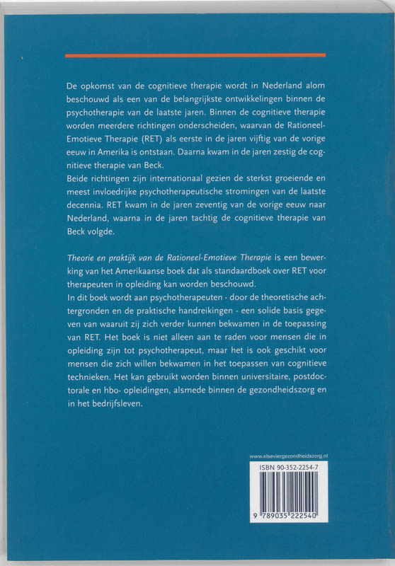 Achterkant van Theorie en praktijk van de rationeel emotieve therapie