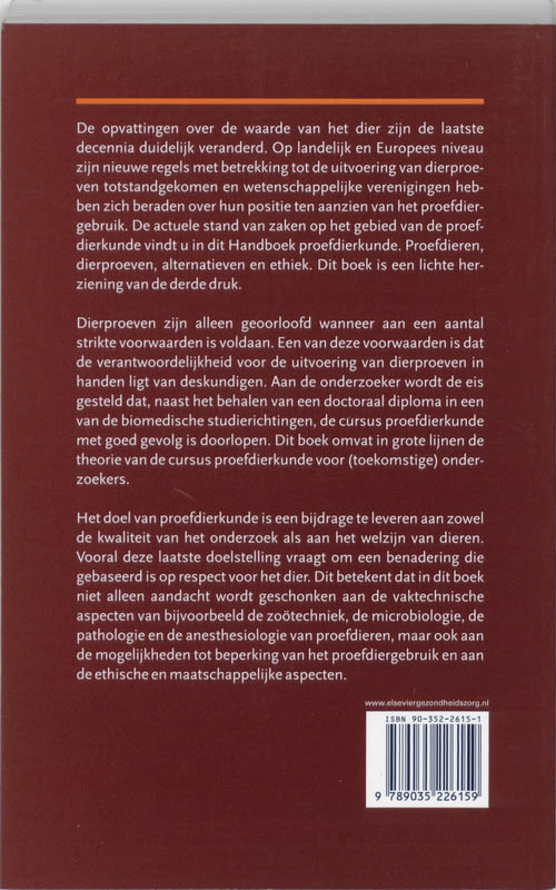 Achterkant van Handboek proefdierkunde