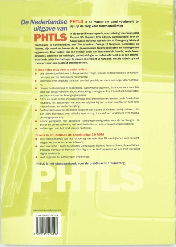 Achterkant van De Nederlandse uitgave van PHTLS