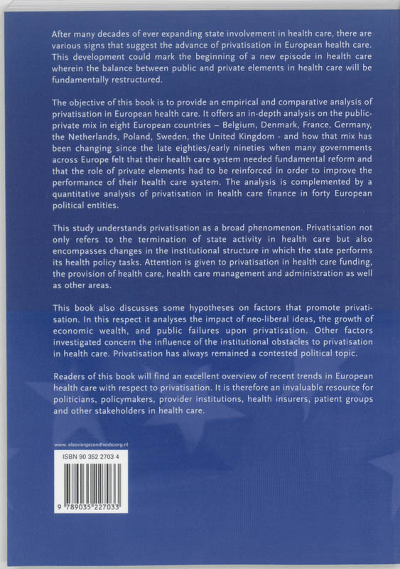 Achterkant van Privatisation in European Health Care
