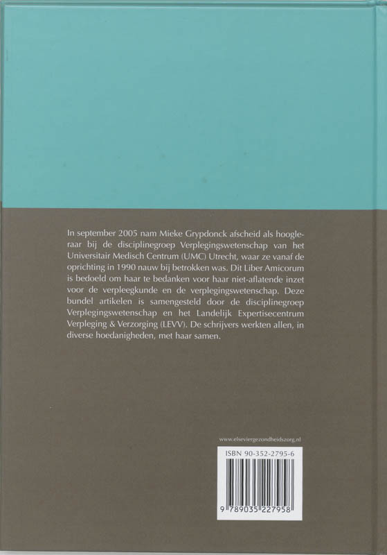 Achterkant van Liber amicorum voor Mieke Grypdonck