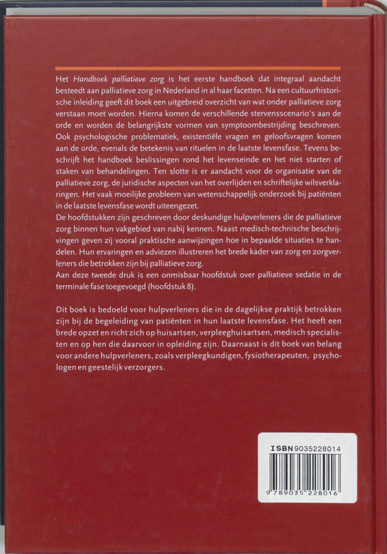 Achterkant van Handboek palliatieve zorg