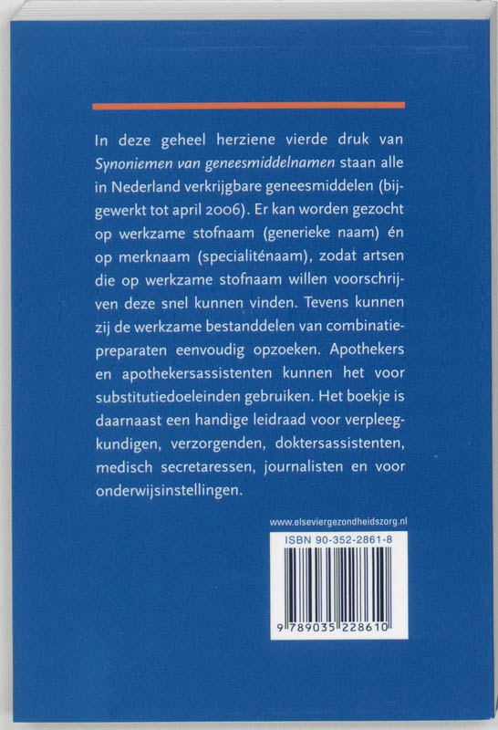 Achterkant van Synoniemen van Geneesmiddelen
