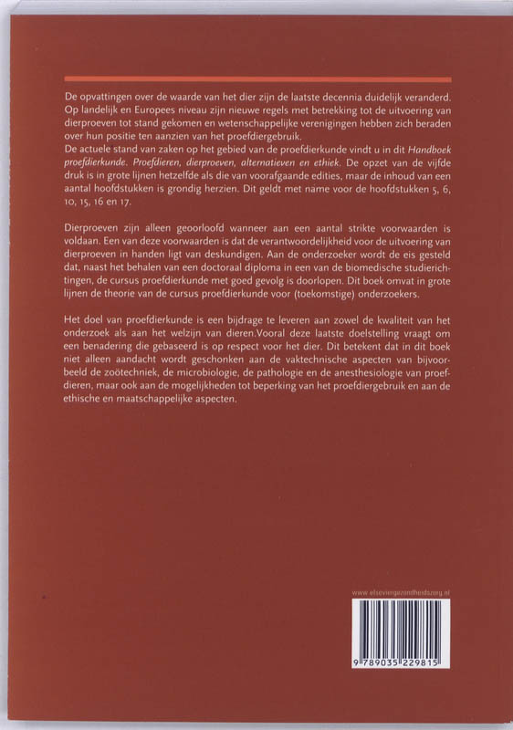 Achterkant van Handboek proefdierkunde