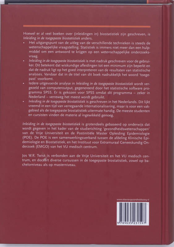 Achterkant van Inleiding in de toegepaste biostatistiek
