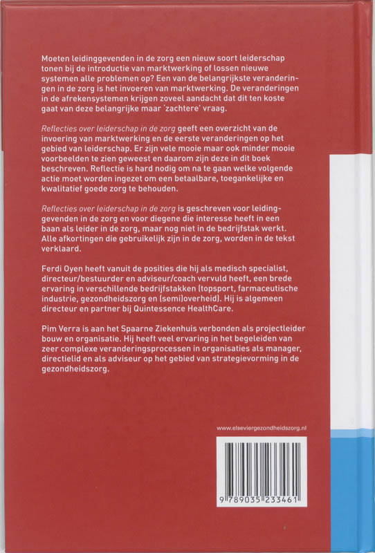 Achterkant van Reflecties over leiderschap in de zorg