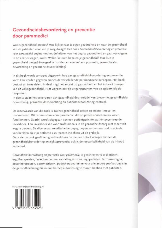 Achterkant van Gezondheidsbevordering en preventie door paramedici