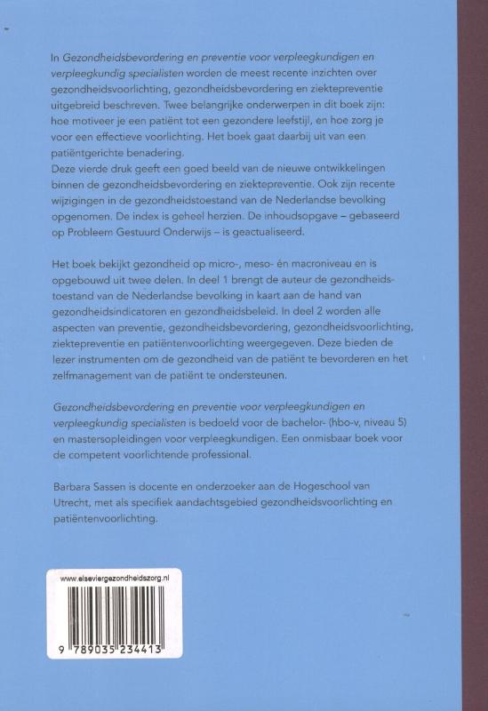 Achterkant van Gezondheidsbevordering en preventie voor verpleegkundigen en verpleegkundig specialisten