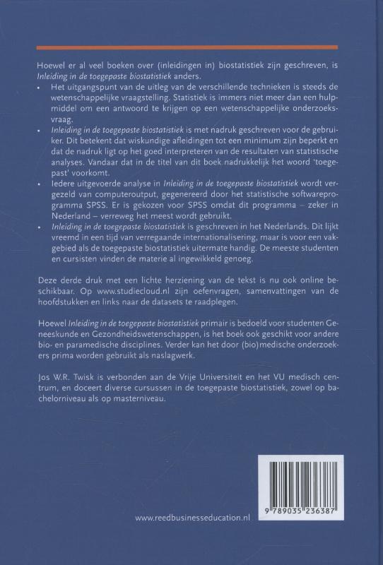 Achterkant van Inleiding in de toegepaste biostatistiek