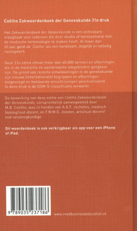 Achterkant van Coëlho zakwoordenboek der geneeskunde