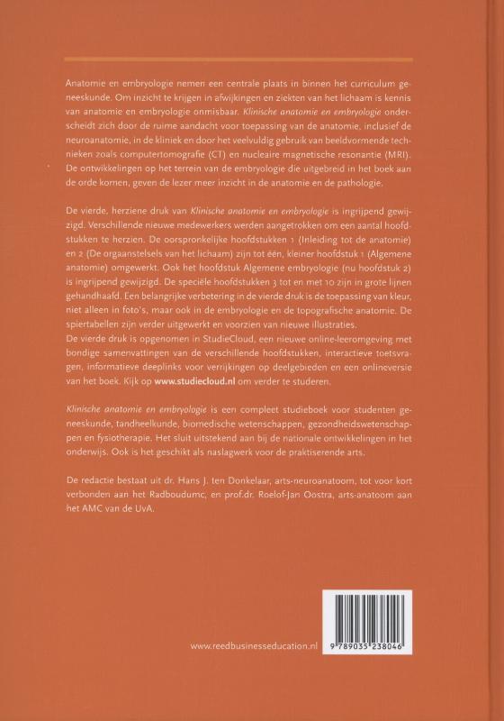 Achterkant van Klinische anatomie en embryologie