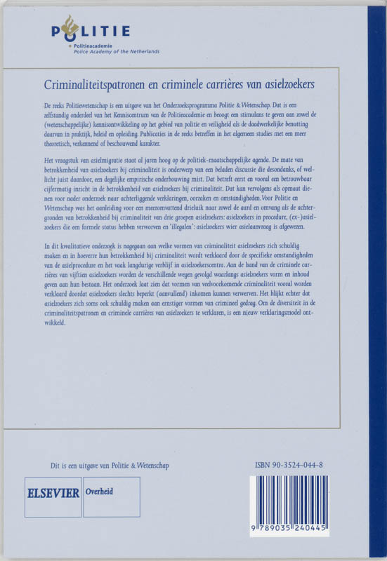 Achterkant van Criminaliteitspatronen en criminele carrieres van asielzoekers