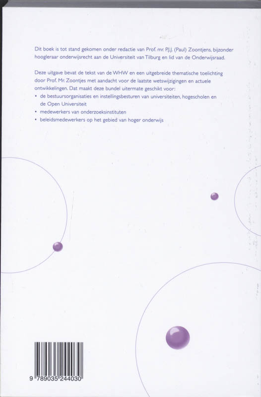 Achterkant van WHW tekst en toelichting 2009