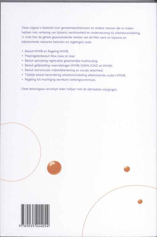 Achterkant van Tekstuitgave Wet,werk en bijstand juli 2009