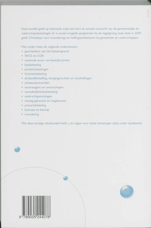 Achterkant van Kort bestek lokale belastingen 2009