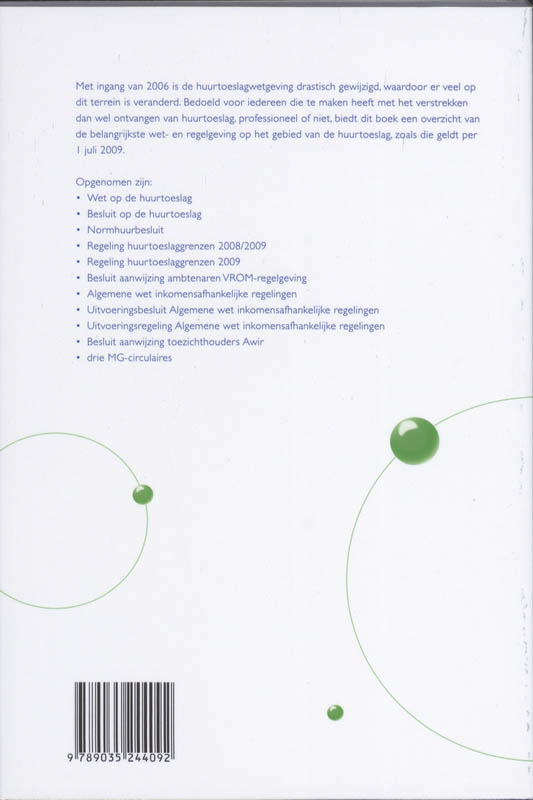 Achterkant van Tekstuitgave Huurtoeslag juli 2009