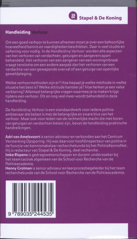 Achterkant van Handleiding verhoor