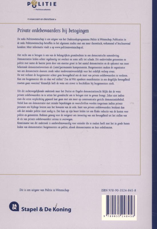Achterkant van Private ordebewaarders bij betogingen