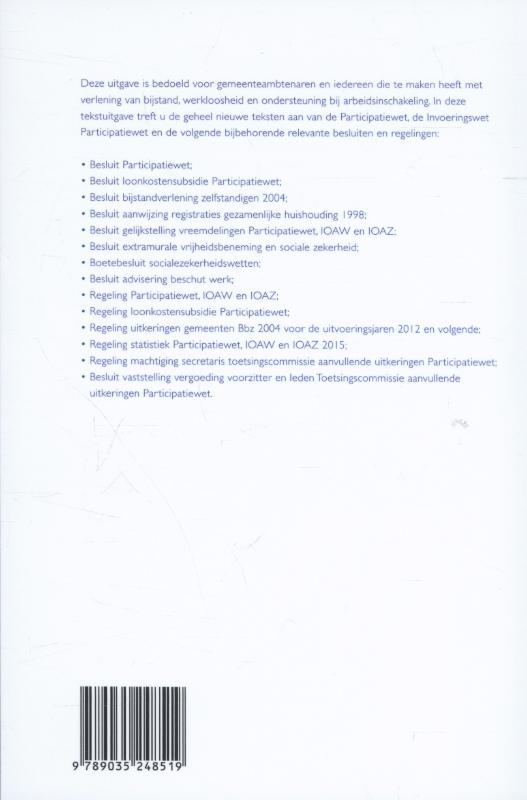 Achterkant van Participatiewet tekstuitgave juli 2015