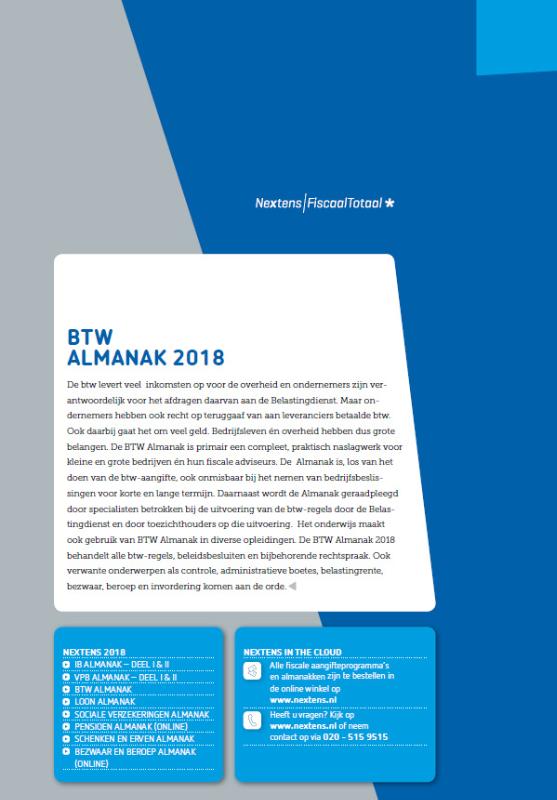 Achterkant van Nextens BTW Almanak 2018