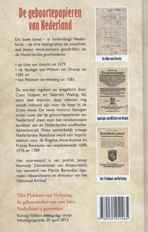 Achterkant van Geboortepapieren van Nederland