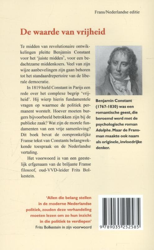 Achterkant van De waarde van vrijheid