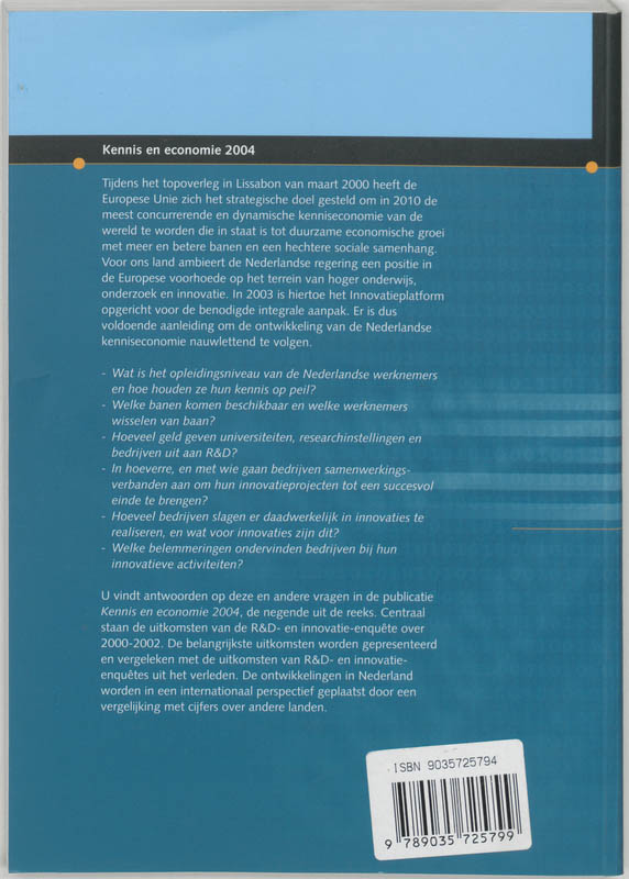 Achterkant van Kennis en economie 2004