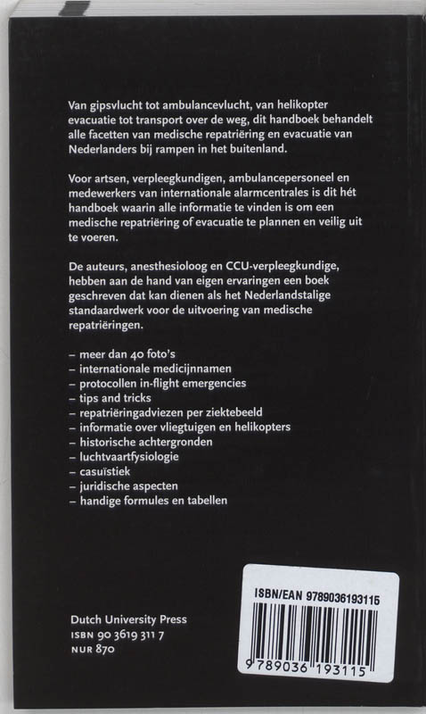 Achterkant van Handboek medische repatriering en evacuatie