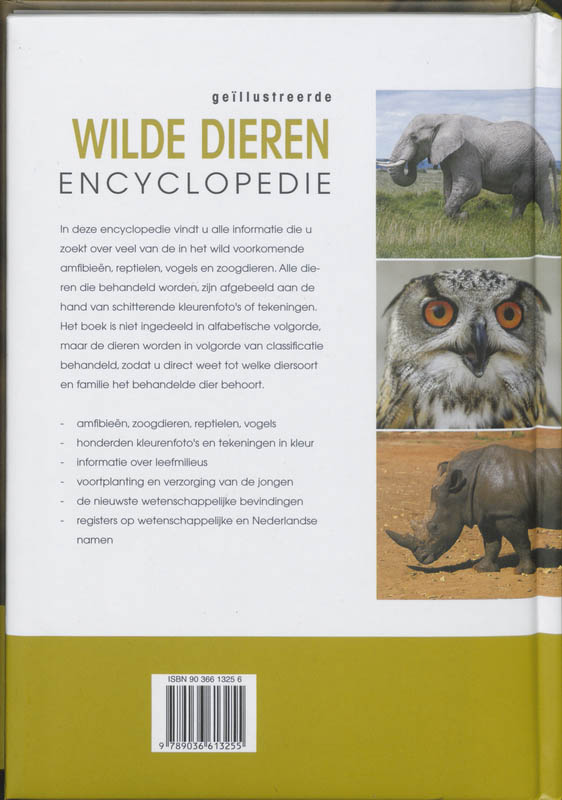 Achterkant van Geillustreerde wilde dieren encyclopedie