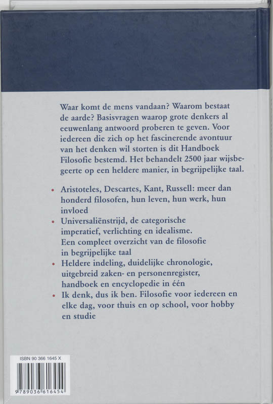 Achterkant van Handboek Filosofie