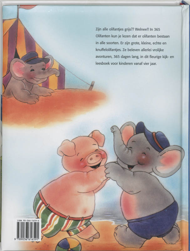 Achterkant van 365 olifanten elke dag een verhaaltje