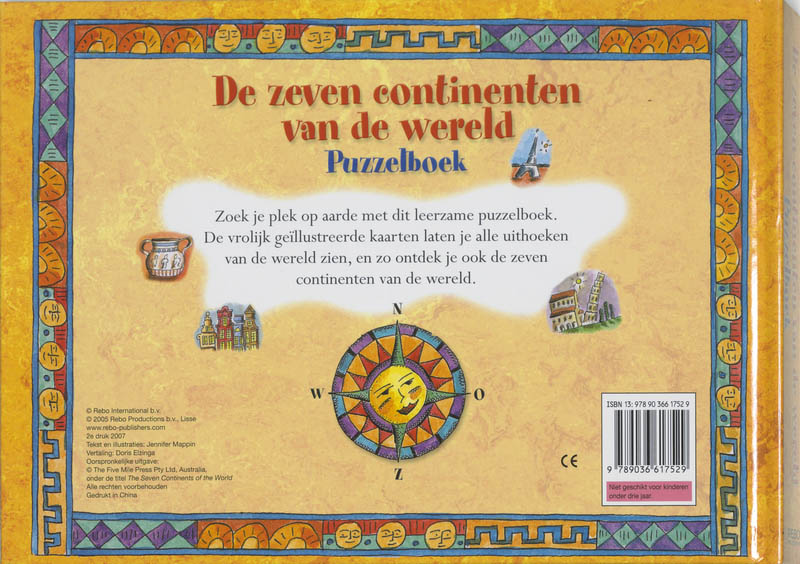Achterkant van De zeven continenten van de wereld