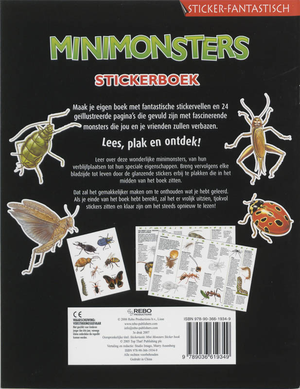 Achterkant van Minimonsters Stickerboek