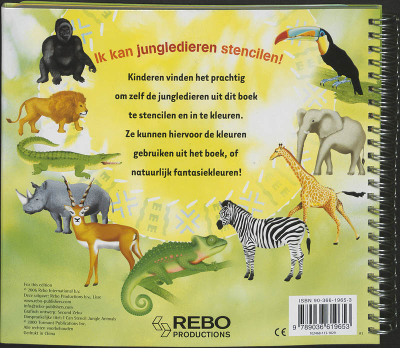 Achterkant van Ik kan jungledieren stencilen