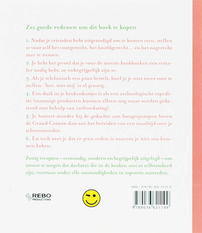Achterkant van Kookboek voor meisjes die niet bijster veel van hun moeder hebben geleerd