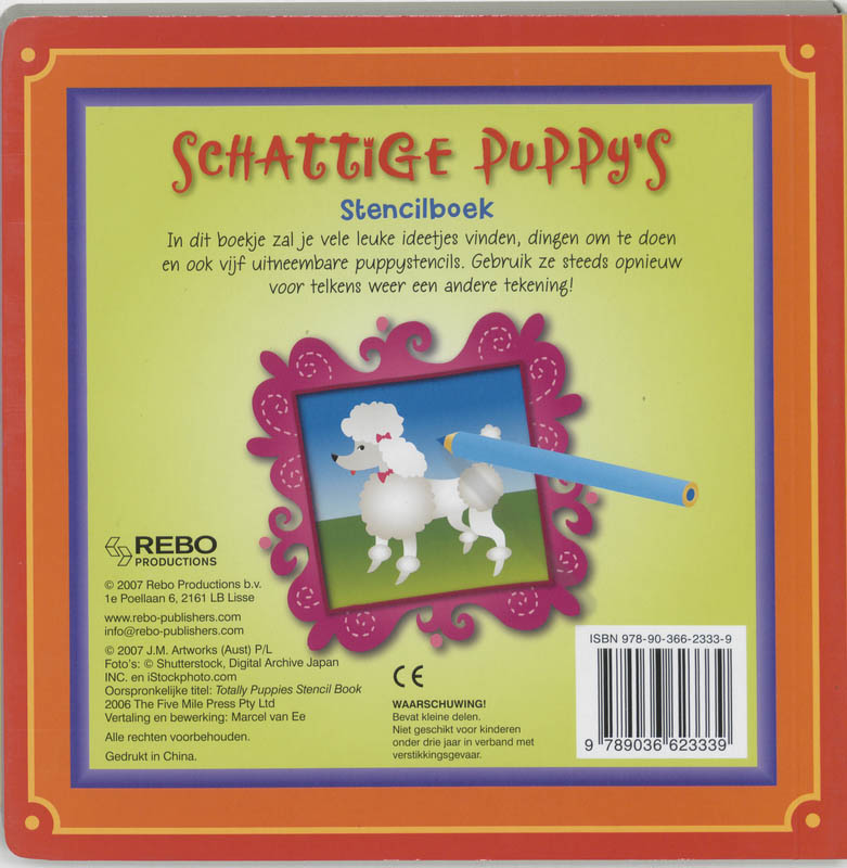 Achterkant van Schattige puppy's - stencilboek