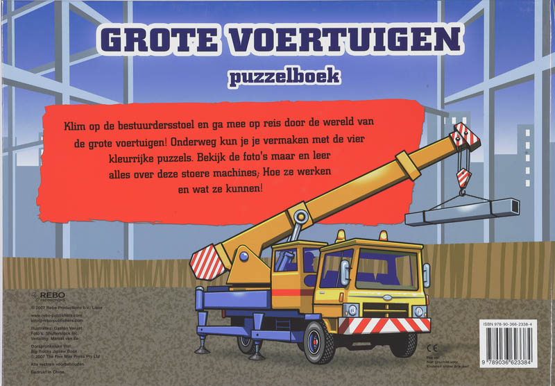 Achterkant van Grote voertuigen puzzelboek