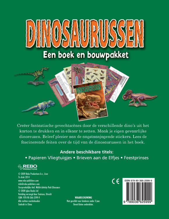 Achterkant van Dinosaurussen, een boek en bouwpakket