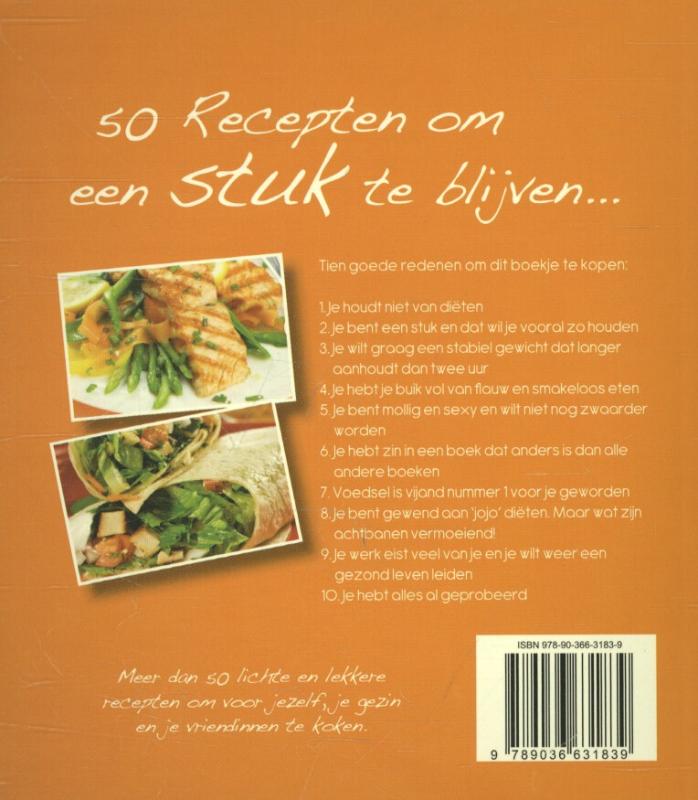 Achterkant van 50 recepten om een stuk te blijven...
